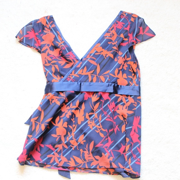 Kenneth Cole Empire Waist Flowy Ribbon Blouse - Picture 3 of 7